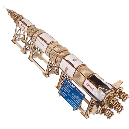 UGEARS NASA Saturn V Model Rocket Kit - Space Ship Model Kits for Adults - 3D Wooden Space Shuttle Building Puzzles - Rocketship Spacecraft 3D Wood Puzzle