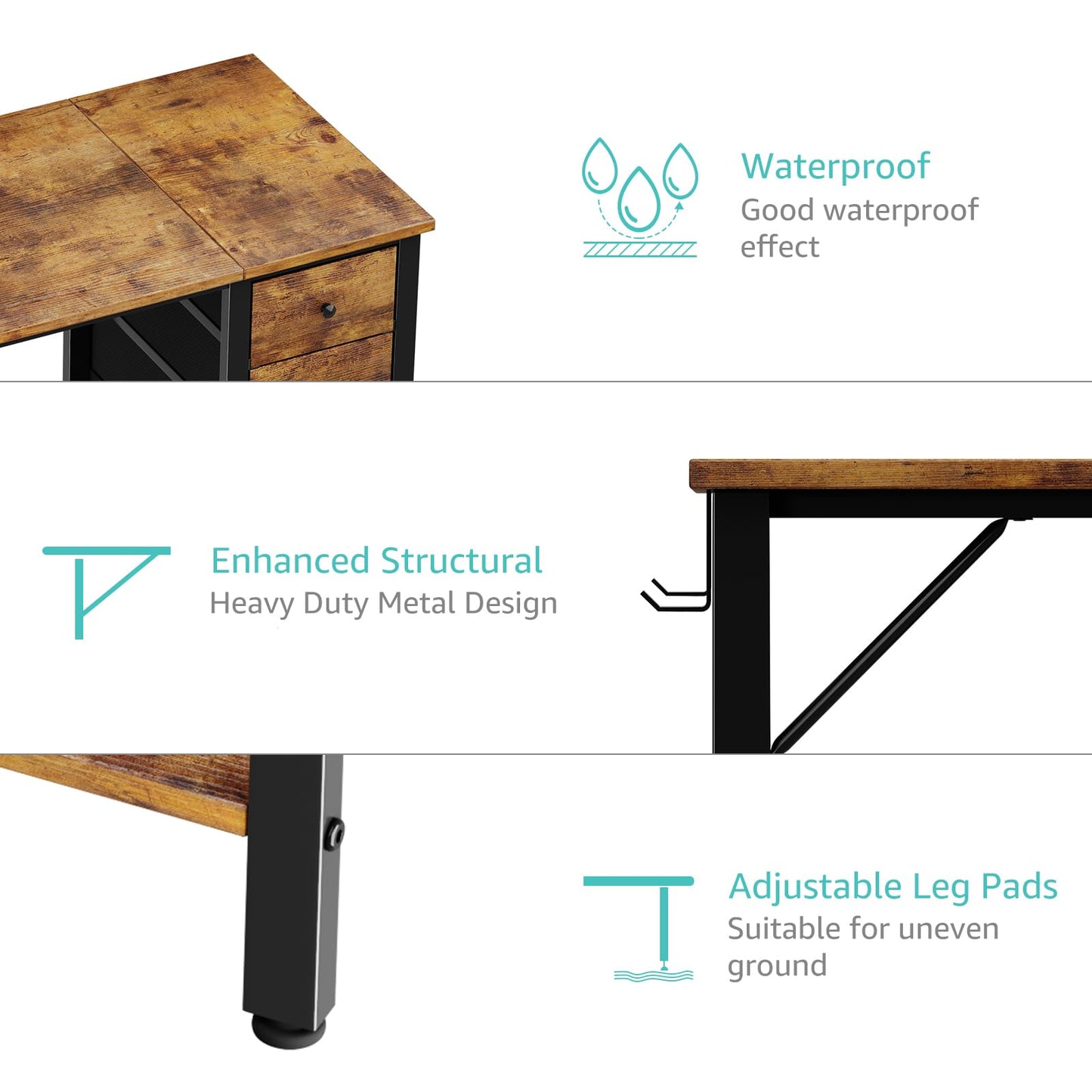 Lufeiya 47 inch Computer Desk with 4 Drawers & Storage Shelves, Writing Work Study Desk for Home Office Bedroom, Modern Simple Student PC Desks Table, Rustic Brown - WoodArtSupply