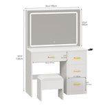 YITAHOME Vanity Desk Set with Large 35" LED Mirror and Lights, Makeup Table with 4 Drawers & Stool, 2 AC Outlets and 2 USB Ports, Adjustable Lighting, Modern Ample Storage Dressing Table, White YITAHOME