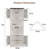 Maupvit White Corner Hutch with 4 Tempered Glass Doors, 67" Tall Farmhouse Corner Storage Cabinet, Kitchen Pantry Hutch with Adjustable Shelf, Home Space Saver for Laundry Room, Dining Living Room Maupvit