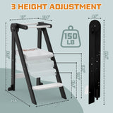 Foldable Toddler Kitchen Stool Helper, Toddler Tower with 3 Adjustable Height, Wooden Toddler Step Stool, Collapsible Toddler Tower, Toddler Stool for Kitchen and Bathroom CaMecequter