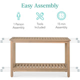 Best Choice Products 48in 2-Shelf Eucalyptus Wooden Console Table Indoor Outdoor Multifunctional Buffet Bar Storage Organizer w/Foot Sliders - Taupe Best Choice Products