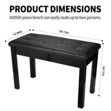 AODSK Black Wooden Duet Piano Bench with Padded Cushion and Storage Compartment AODSK