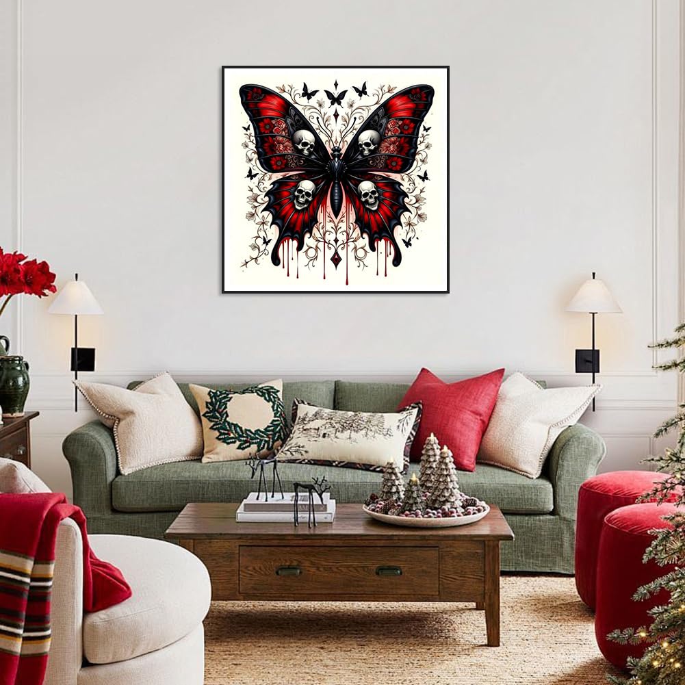 Xylogist Diamond Art Kits for Adults Beginners, Butterfly Skull Diamond Painting Kits, 5D DIY Full Round Drill Paint by Diamonds Dot Gem Art, Home Wall Decor 12x12 Inch Xylogist