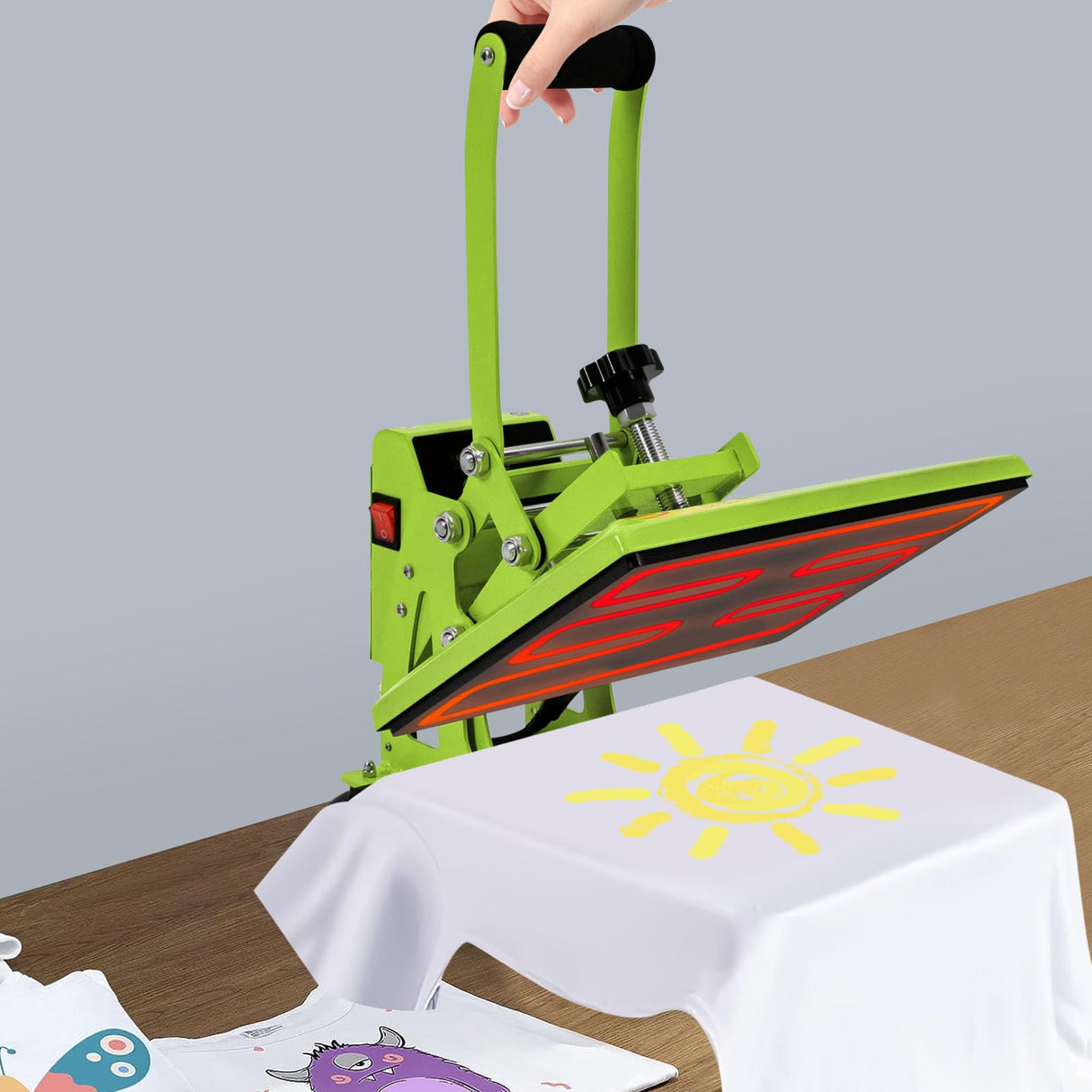 Heat Press Machine 9x12 Inch Clamshell Sublimation T Shirt Press, Multifunction Heat Press Transfer Machine for t Shirts, Bags, Mats, Puzzles,Garments,700W, Green SNKOURIN