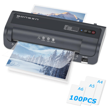 BONSEN A4 Laminator Machine, 9.33-Inch Thermal Laminator with Never Jam Technology, 100 Laminating Sheets, Laminates Photos Cards Documents, 4-in-1 Personal Laminators for Teachers Home Office School BONSEN