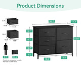 AODK Dresser for Bedroom Dresser TV Stand with 5 Storage Drawers, Small Fabric Dresser Chest of Drawers for Closet Organizer Clothes, Black AODK