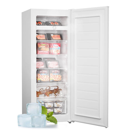 Upstreman 7.0 Cu.Ft Upright Freezer, Large Capacity Garage Ready Deep Freezer with 5 Adjustable Shelves, Convertible Refrigerator/Freezer, Reversible Door for Home, Basement, Apartment (White) Upstreman