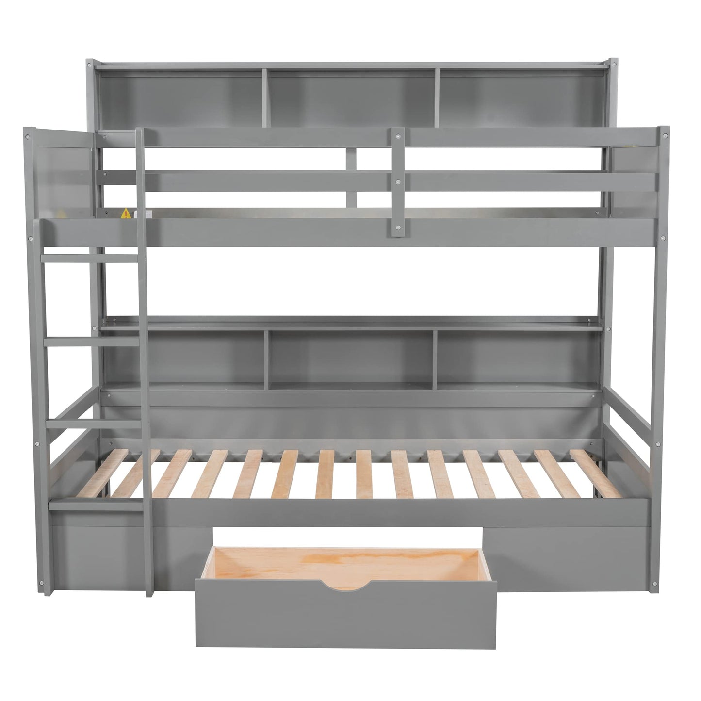 Harper & Bright Designs Twin Over Twin Bunk Bed with Storage and Shelves in Grey - WoodArtSupply