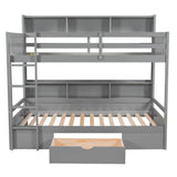 Harper & Bright Designs Twin Over Twin Bunk Bed with Storage Drawer, Solid Wood Bunk Bed with Built-in Shelves Beside Both Upper and Down Bed, for Kids Teens Adults (Gray) Harper & Bright Designs
