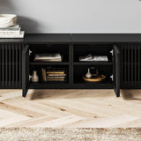 POVISON Modern Solid Wood TV Stand, Black Entertainment Center for 75+ inch TV, 95'' Media Console with Storage for Living Room Bedroom, Farmhouse Low TV Cabinet, Partial Assembly Required POVISON