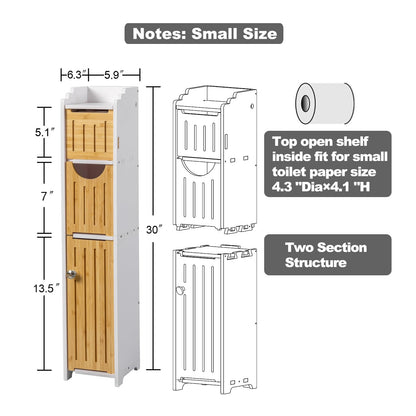 AOJEZOR Bathroom Storage Cabinet: Sideboard Buffet Cabinet,White/Bamboo - WoodArtSupply