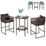 AVAWING 3PCS Patio Wicker Bar Set, Outdoor Bistro Rattan Barstool Furniture, Height Counter Table and Chairs for Backyard, Poolside, Balcony, Steel Frame w/Extra Cushion Covers Gray/Blue AVAWING