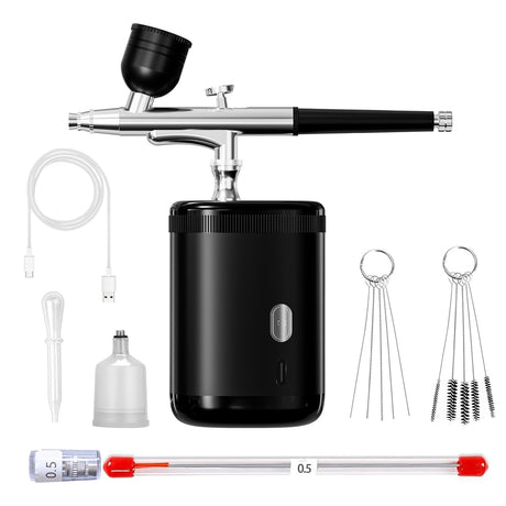 Airbrush kit: Handheld Spray Paint Gun with 0.3/0.5mm Nozzle, Rechargeable Cordless Spray Gun Sets Suitable:air Brush for Nails, Art, Color Spraying, Cake Decoration, Model Tattoos & Makeup (Black) CBVCBV