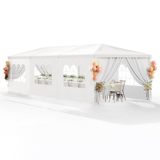 Susici 10x30 Outdoor Gazebo Canopy Party Tent with 8 Removable Sidewalls & Transparent Windows,Outside Gazebo Event Tent for Weddings, Birthdays, Garden Parties, and Backyard Patio BBQ Events