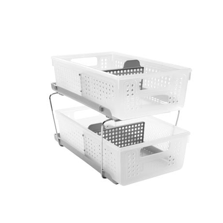 madesmart 2-Tier Organizer, Multi-Purpose Slide-Out Storage Baskets with Handles and Dividers, Frost madesmart