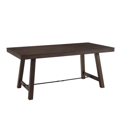 Walker Edison Liam Rustic Farmhouse Trestle Style Dining Table, 70 Inch, Dark Brown Oak - WoodArtSupply