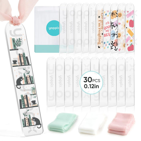 30 Pieces Acrylic Bookmark Blanks- 3mm Thicken Clear Acrylic Bookmarks with 30 Pcs Ribbon for Reading Lovers DIY Crafts Presents, Graduation Back to School Presents YOPPIX
