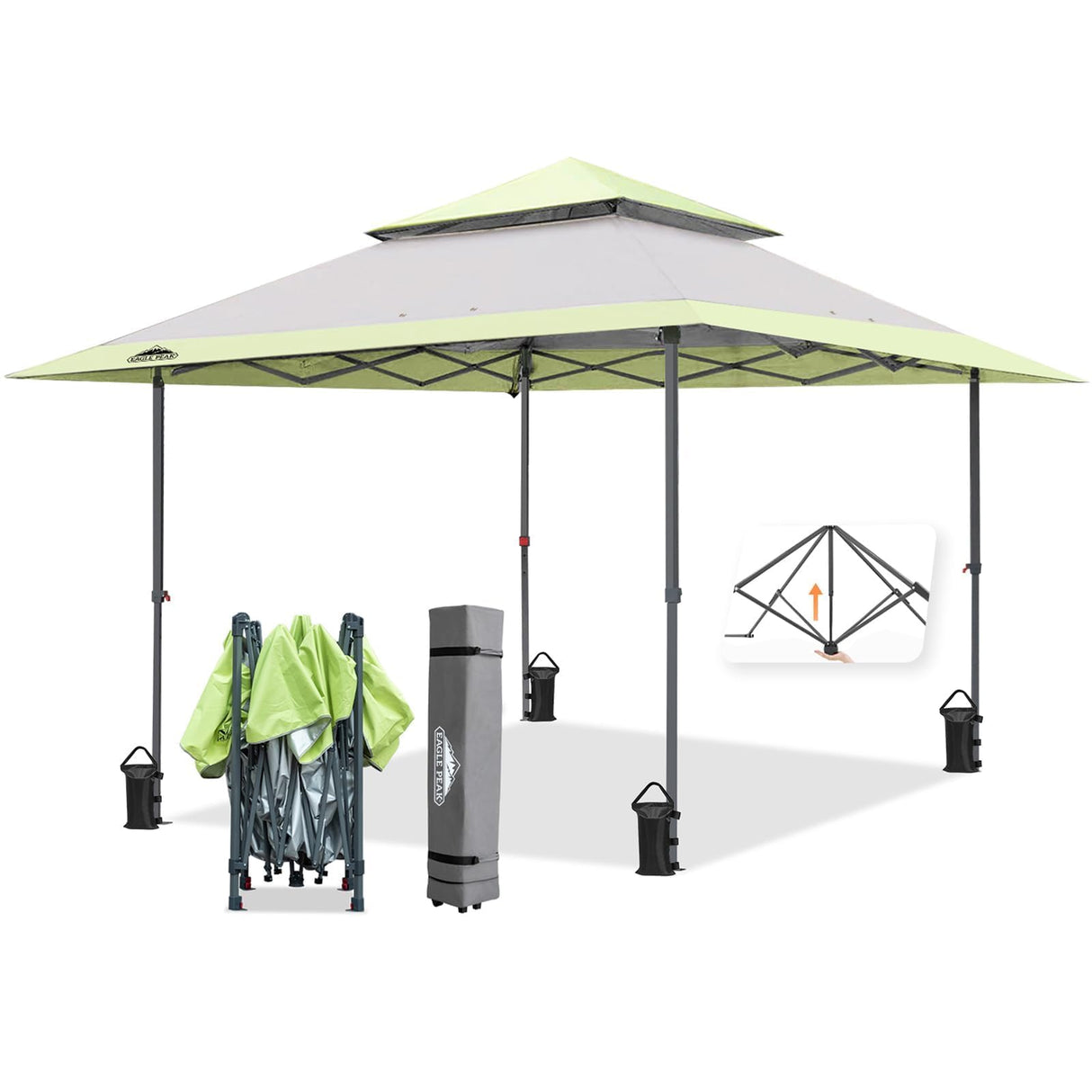 EAGLE PEAK 13x13 Straight Leg Pop Up Canopy Tent Instant Outdoor Canopy Easy Single Person Set up Folding Shelter w/Auto Extending Eaves 169 Square Feet of Shade (Gray) EAGLE PEAK