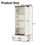 Hlivelood 72" Tall Storage Cabinet with Barn Doors & Drawer, Pantry Cabinet with Adjustable Shelves, Rustic Wood Cupboard for Kitchen, Dining Room, Living Room, White Hlivelood