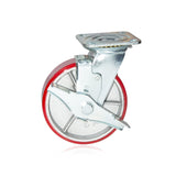 Nisorpa 6 inch Heavy Duty Casters Set of 4 Swivel Steel Wheels Red Polyurethane Lockable Caster Wheels for Industrial Trailer, Furniture - 2 with Brakes and 2 without Brakes Nisorpa