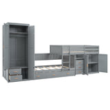 YOPTO Twin Size Bunk Bed with Trundle,Wardrobe,Desk,2 Cabinets and 5 Drawers,Multifunctional Wood Bed Frame W/Integrated Ladder,Safety Guardrails & Slats Support,Easy Assembly,for Kids,Teens,Gray YOPTO