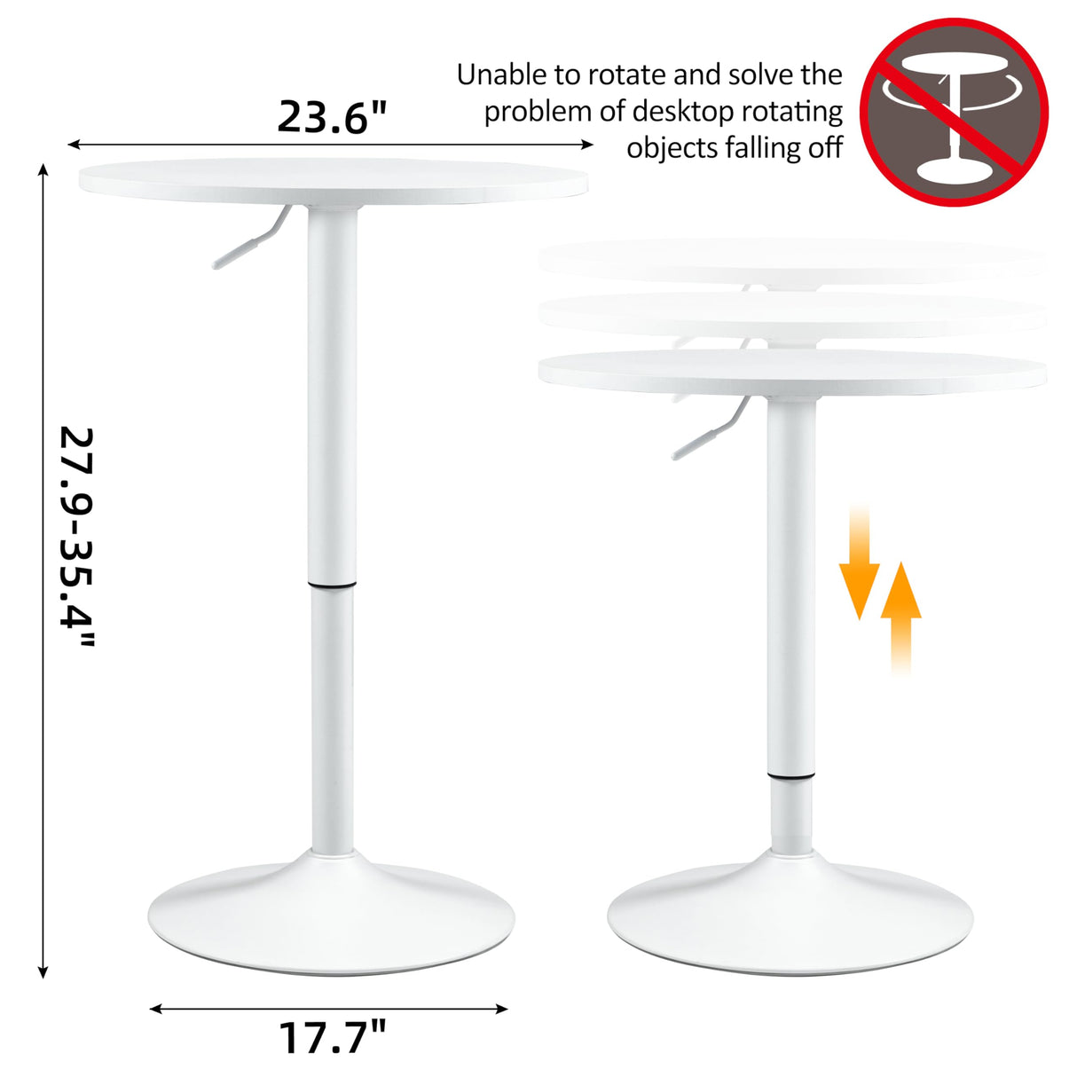 Finnhomy 24'' Round Cocktail Bar Table with Metal Base, Tall Bistro Pub Table, Adjustable 27.9''-35.4'' Counter Bar Height for Kitchen, Dining Room, Living Room, Easy Assembly, White Finnhomy