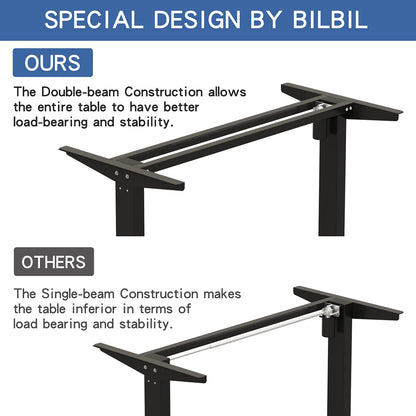 bilbil L-Shaped Electric Height Adjustable Standing Desk 59 Inches, Stand Up Rising Table for Home Office with Splice Board, Black Frame and Top - WoodArtSupply