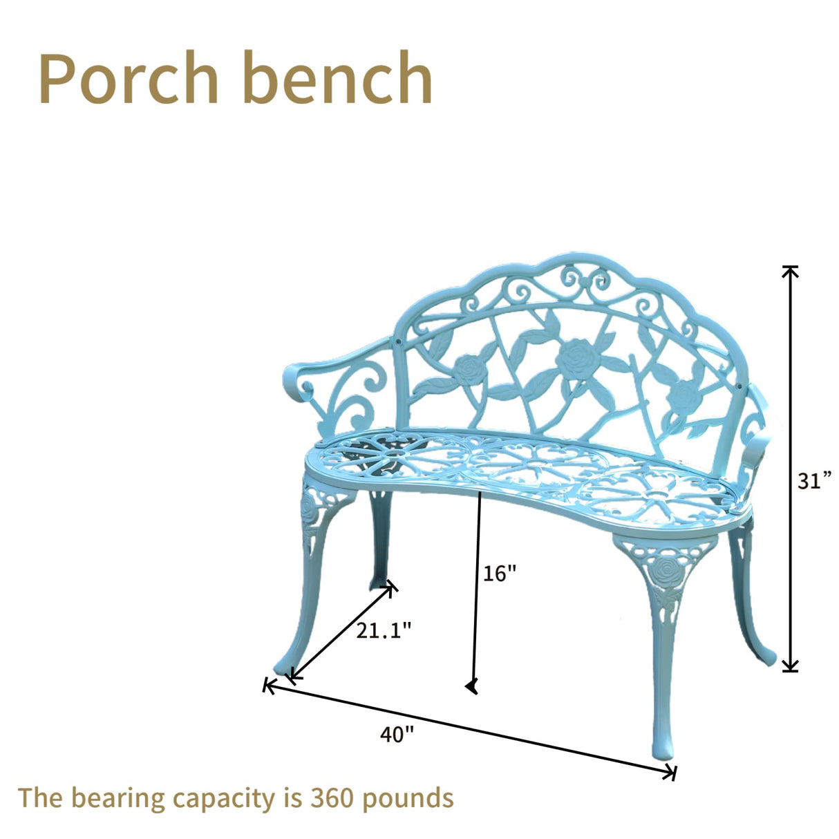 KAILI Garden Bench, Metal Aluminum Rose, Suitable for Garden Porch Park Front Porch Balcony Outdoor (Light Blue) KAILI