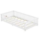 Bellemave Twin Size Montessori Floor Bed with Safety Rails and Playhouse Design in White Bellemave