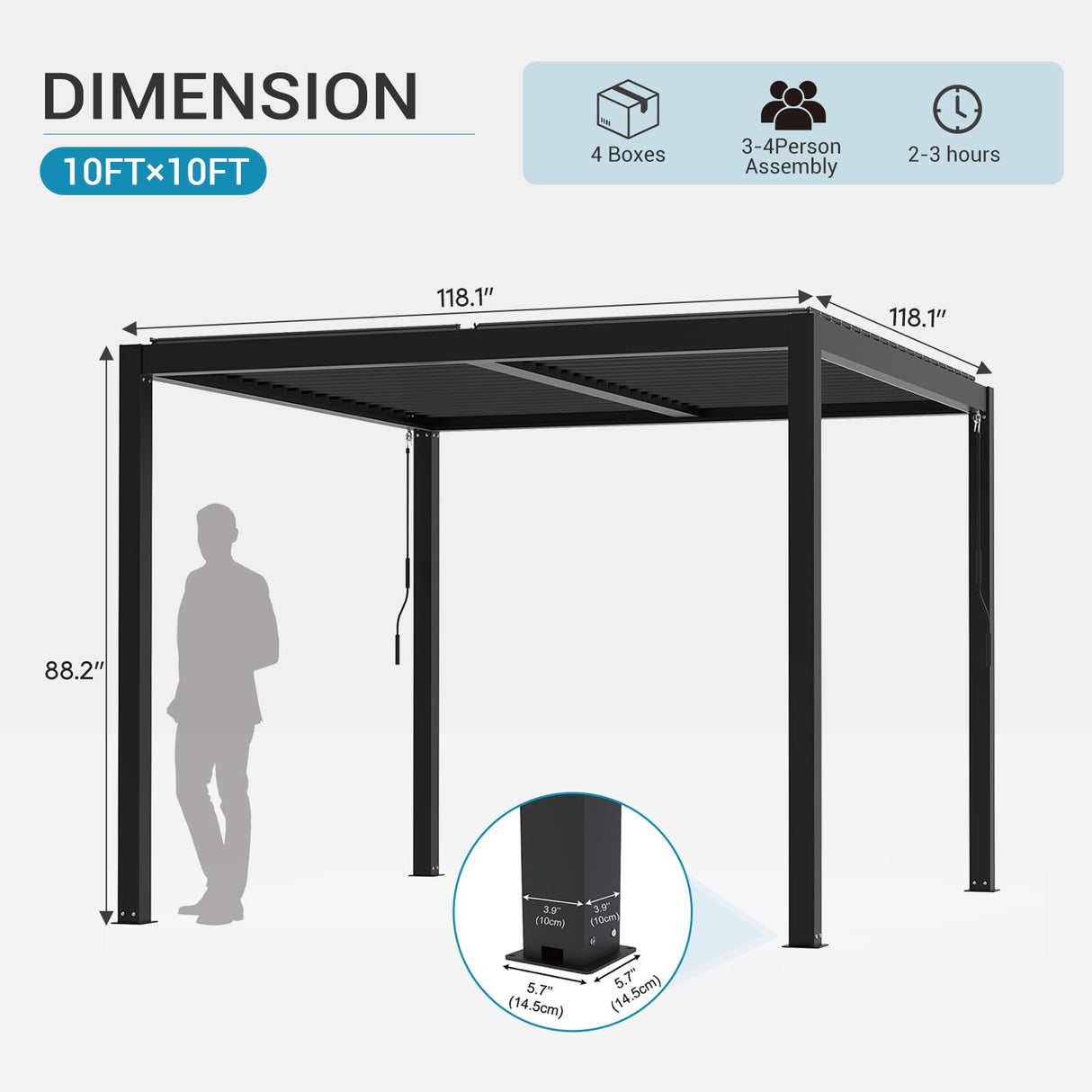 LVUYOYO Outdoor Louvered Pergola 10' x 10', Patio Aluminum Pergola with Adjustable Roof, Metal Gazebo for Backyard, Garden, Deck(Black) LVUYOYO
