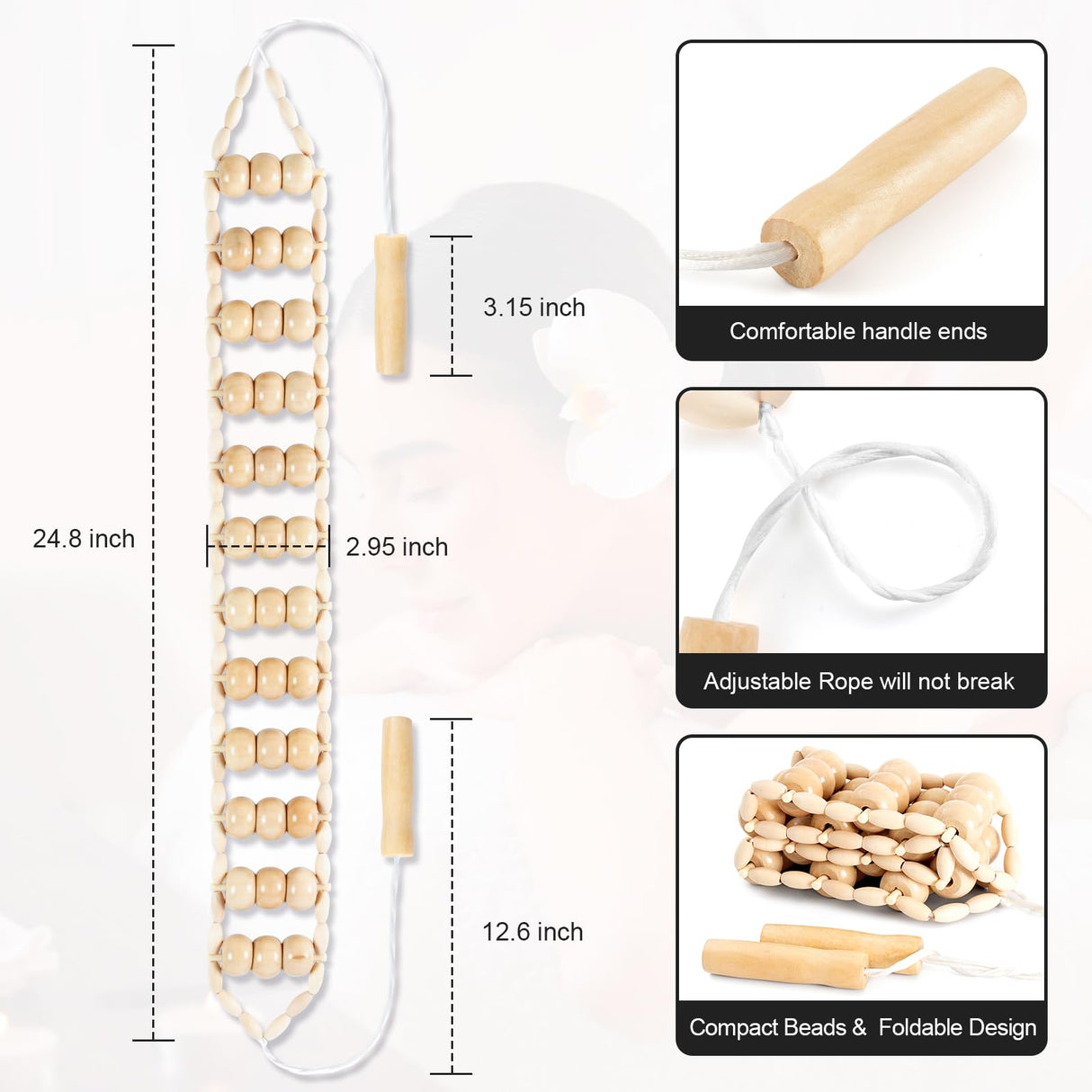KintKita Wood Therapy Massage Tools,Back Wooden Massage Roller Rope Tool Maderoterapia Kit Professional Cellulite Massager for Body Shaping, Contouring,Back Neck Leg Muscle Relief KintKita