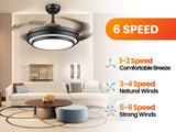 LIGHTIMES Modern 36 x 20 inches Black Reversible Ceiling Fan with Dimmable LED Light, 6 Speed, Remote Control, for Bedroom Live Room LIGHTIMES