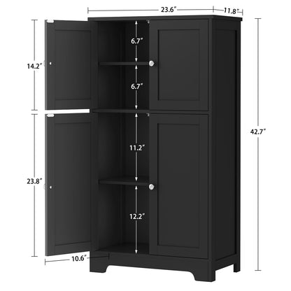 Iwell Storage Cabinet, Rattan Cabinet with 4 Rattan Doors & Adjustable Shelf, Bathroom Floor Cabinet for Living Room, Entryway, Home Office, Natural