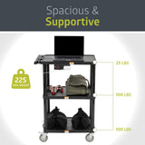 Pearington 3-Shelf Mobile Utility Cart with 3 Outlets and 8' Cord, Heavy-Duty Service Cart for Offices and Warehouses with 3 Shelves, Black Pearington