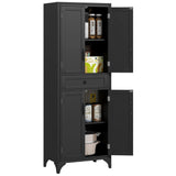 HOMCOM 67" Tall Freestanding Kitchen Pantry Cabinet, 4-Door Storage Cabinet with Drawer and Adjustable Shelves for Dining Room, Black HOMCOM