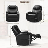 JUMMICO Recliner Chair, Rocking Massage Chairs, Home Reclining Sofa Chair, PU Leather, Ergonomic Living Room Chair with Cup Holders, Remote Control (Black) JUMMICO