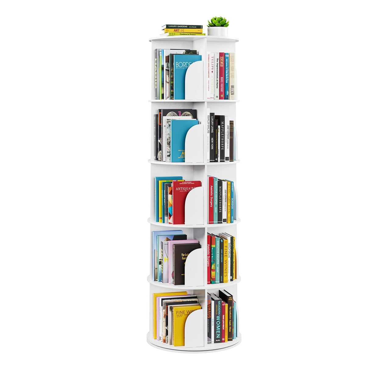 SpaceAid 5 Tier Rotating Bookshelf Tower, Spinning Bookcase Lazy Susan, Revolving 360 Book Shelf Storage Round Carousel, Vertical Rotate Turning Spiral Corner Organizer, White SpaceAid