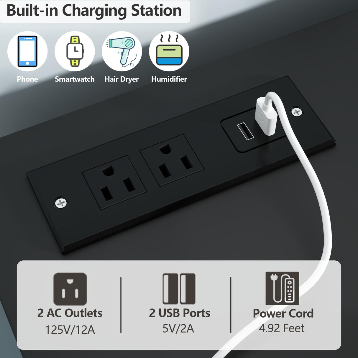 Loomie 6 Drawer Dresser, Modern Drawer Chests with Power Outlet and Led Light, Wide Chest of Drawers for Storage and Organization, Black Dresser for Bedroom, Living Room, Closets, Entryway Loomie