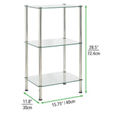 mDesign Metal/Glass 3-Tier Storage Tower, Narrow Shelving Display Unit, Open Glass Shelves; Multi-Use Stand for Living Room, Bathroom, Home Office, Hallway, Bedroom Organization - Chrome/Clear mDesign
