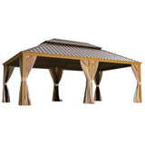 YOLENY 12' x 22' Gazebo, Hardtop Gazebo Wood-Looking Gazebo with Galvanized Steel Double Roof, Aluminum Frame, Outdoor Patio Hardtop Gazebo with Netting and Curtains for Deck, Backyard, Patio, Lawns YOLENY