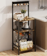 Ansionsol 4 Tier Coffee Bar Station, Corner Bakers Rack with 5 Hooks & Wire Basket, Coffee Maker Stand for Small Space, Kitchen Storage Shelf for Entryway, Living Room, Café, Black, 16.5"x13"x47.8" Ansionsol