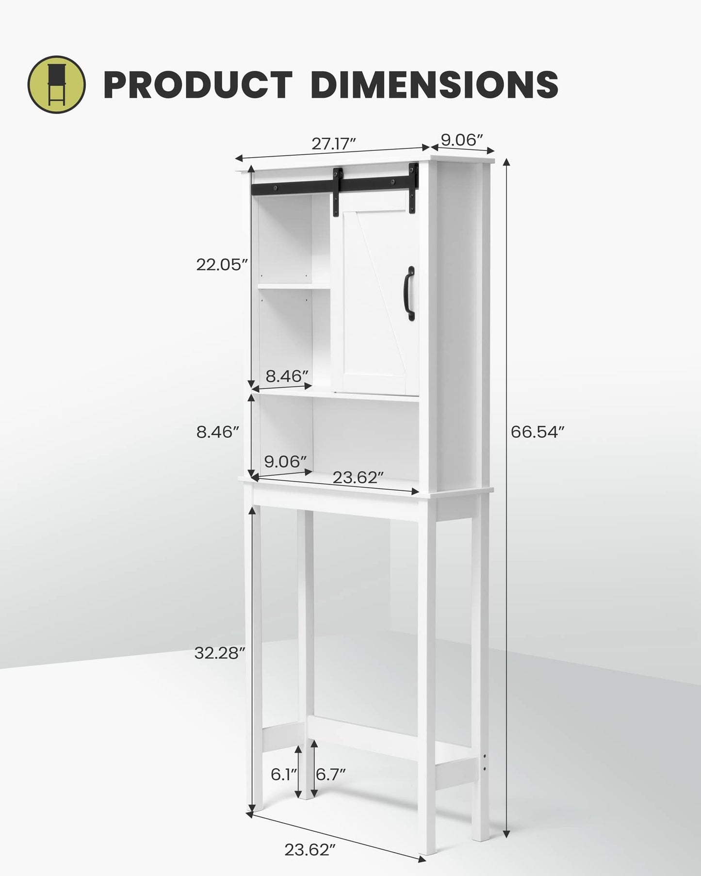 Crestlive Products Over The Toilet Storage Cabinet, Wood Bathroom Organizer with Adjustable Shelves and Sliding Barn Door, Bathroom Space Saver-White