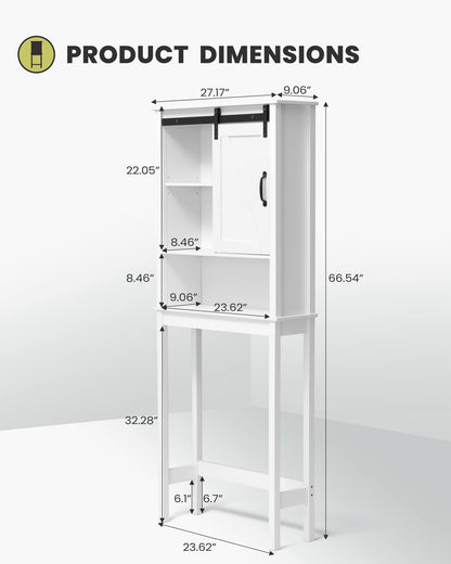 Crestlive Products Over The Toilet Storage Cabinet, Wood Bathroom Organizer with Adjustable Shelves and Sliding Barn Door, Bathroom Space Saver-White