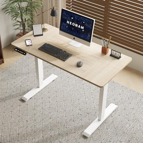 HEONAM 48 Inch Electric Standing Desk with USB Charging Port, Height Adjustable Sit Stand Desk with Memory Presets, Spacious Desktop and Sturdy Metal Frame for Home Office HEONAM