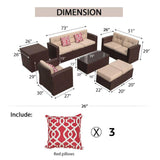 Super Patio 10 Piece Patio Furniture Set with Storage Box and Ottomans, Rattan Outdoor Conversation Set with Tempered Glass Coffee Table, Outdoor Sectional Sofa for Garden, Backyard, Deck, Brown Super Patio