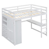 White Full Size Loft Bed with Desk & Wardrobe, Solid Wood Kids Loft Bedframe w/3 Storage Drawers & 2 Shelves, Maximum Space Design, for Bedroom, Dorm Harper & Bright Designs