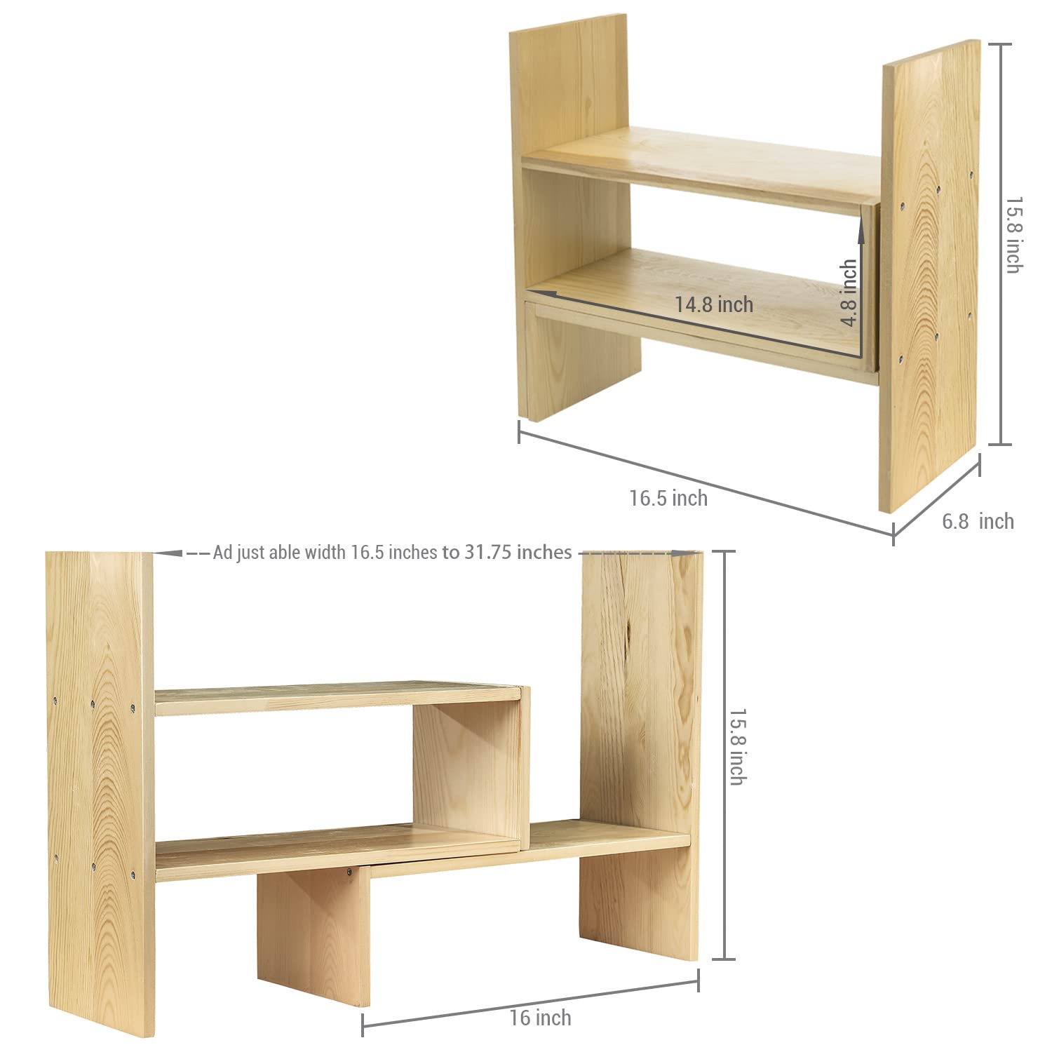 MyGift Adjustable Solid Wood Desktop Shelf Organizer in Beige - WoodArtSupply