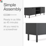 Contemporary Fluted TV Stand - Media Console - 70 Inch Entertainment Center with Storage - Console Table for Living Room and Bedrooms - Supports 32 to 80" TVs - Soft-Close Cabinet Doors (Black) Stead