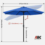 ABCCANOPY 9FT Outdoor Patio Umbrella, 8 Ribs Table Umbrella w/Crank for Easy Set Up, Suitable for Garden, Lawn, Deck & Backyard (Blue) ABCCANOPY